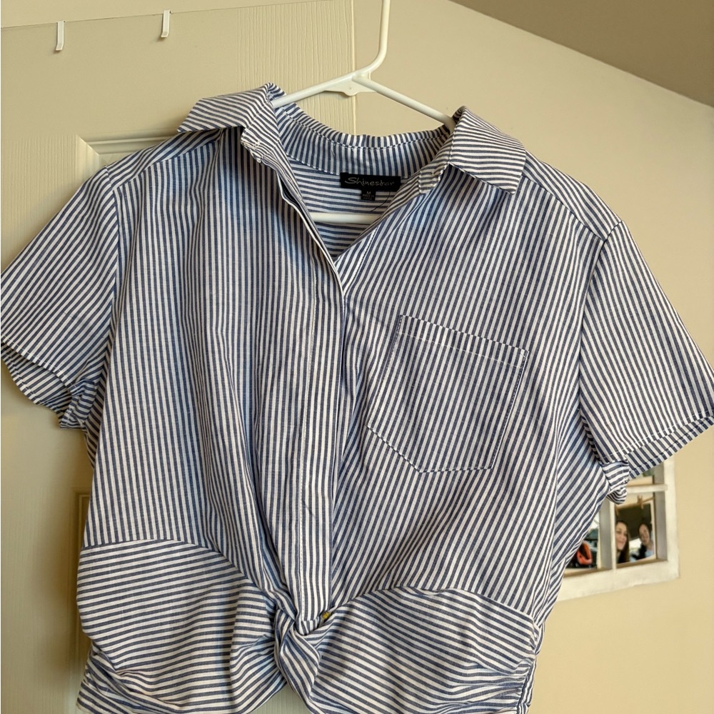 Shinestar Blue and White Striped Blouse